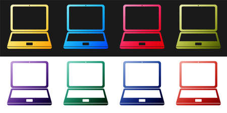 Set Laptop icon isolated on black and white background. Computer notebook with empty screen sign. Vectorのイラスト素材