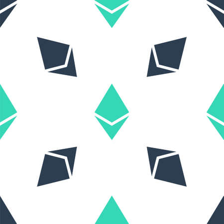 Green Cryptocurrency coin Ethereum ETH icon isolated seamless pattern on white background. Digital...