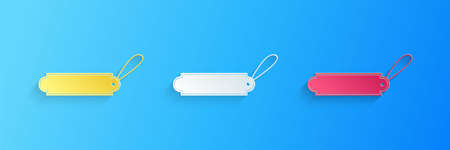 Paper cut Blank label template price tag icon isolated on blue background. Empty shopping discounts sticker. Template discount banner. Paper art style. Vectorのイラスト素材