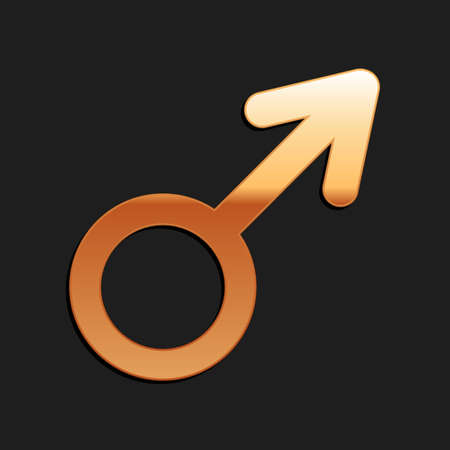 Gold Male gender symbol icon isolated on black background. Long shadow style. Vectorのイラスト素材
