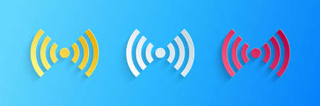 Paper cut Wi-Fi wireless internet network symbol icon isolated on blue background. Paper art style. Vectorのイラスト素材