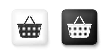 Black and white Shopping basket icon isolated on white background. Online buying concept. Delivery service sign. Shopping cart symbol. Square button. Vectorのイラスト素材