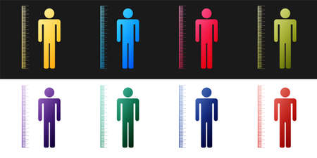 Set Measuring height body icon isolated on black and white background. Vector