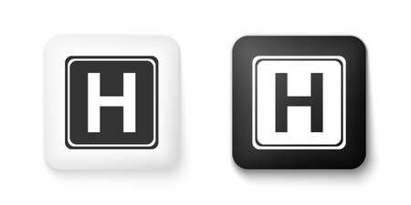 Black and white Hospital sign icon isolated on white background. Square button. Vectorのイラスト素材