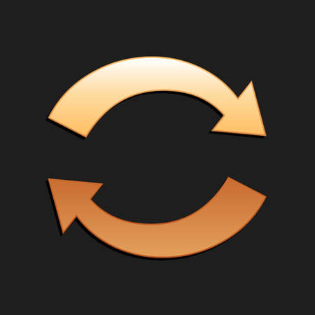 Gold Refresh icon isolated on black background. Reload symbol. Rotation arrows in a circle sign. Long shadow style. Vectorのイラスト素材