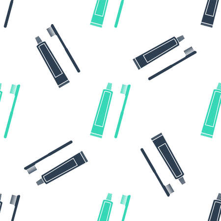 Green Tube of toothpaste and toothbrush icon isolated seamless pattern on white background. Vectorのイラスト素材