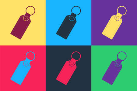 Pop art Rectangular key chain with ring for key icon isolated on color background. Vectorのイラスト素材