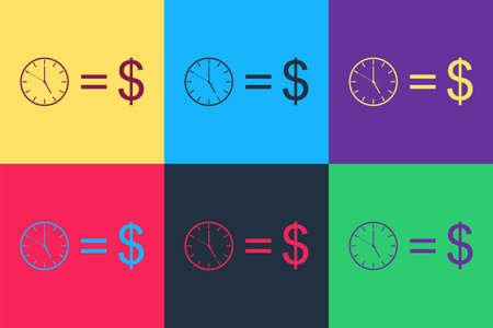 Pop art Time is money icon isolated on color background. Money is time. Effective time management....