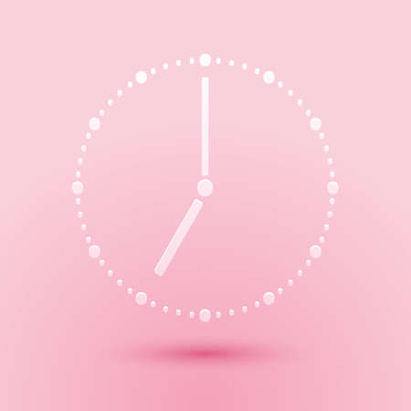 Paper cut Clock icon isolated on pink background. Time symbol. Paper art style. Vectorのイラスト素材