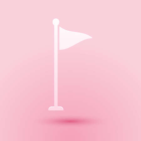 Paper cut Golf flag icon isolated on pink background. Golf equipment or accessory. Paper art style. Vectorのイラスト素材