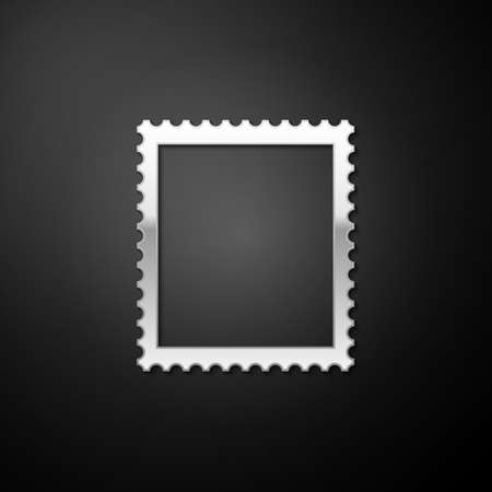 Silver Postal stamp icon isolated on black background. Long shadow style. Vectorのイラスト素材