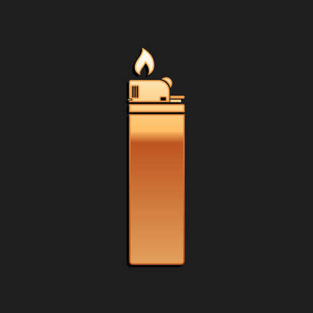 Gold Lighter icon isolated on black background. Long shadow style. Vectorのイラスト素材