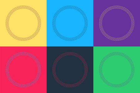 Pop art Rope frame icon isolated on color background. Frames from nautical rope. Round marine rope for decoration. Vectorのイラスト素材