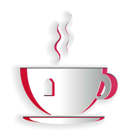 Paper cut Cup with tea bag icon isolated on white background. Paper art style. Vectorのイラスト素材