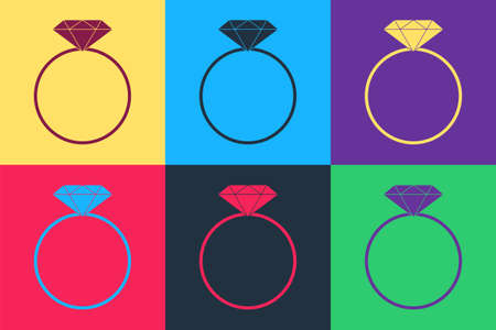 Pop art Diamond engagement ring icon isolated on color background. Vectorのイラスト素材