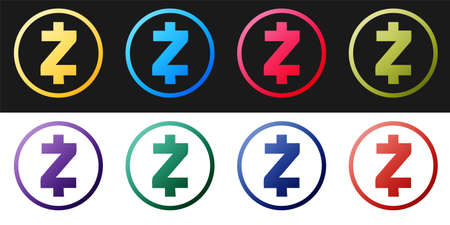 Set Cryptocurrency coin Zcash ZEC icon isolated on black and white background. Physical bit coin. Digital currency. Blockchain based secure crypto currency. Vectorのイラスト素材