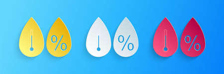 Paper cut Humidity icon isolated on blue background. Weather and meteorology, thermometer symbol. Paper art style. Vectorのイラスト素材
