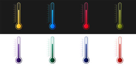 Set Thermometer icon isolated on black and white background. Vector