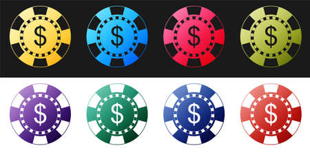 Set Casino chip and dollar symbol icon isolated on black and white background. Vectorのイラスト素材