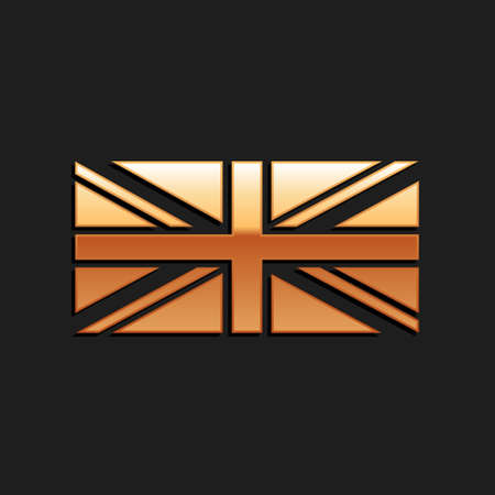 Gold Flag of Great Britain icon isolated on black background. UK flag sign. Official United Kingdom flag sign. British symbol. Long shadow style. Vectorのイラスト素材