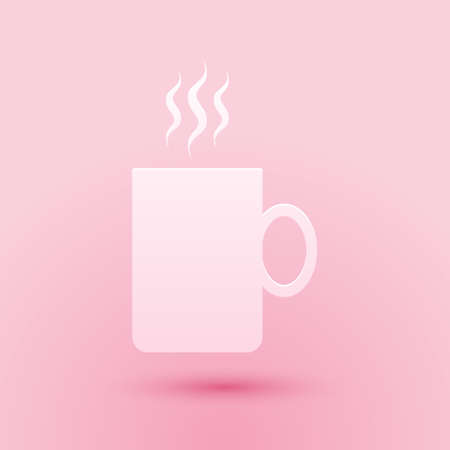 Paper cut Coffee cup flat icon isolated on pink background. Tea cup. Hot drink coffee. Paper art style. Vectorのイラスト素材