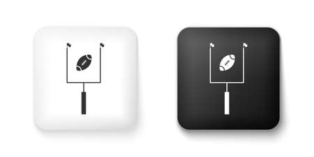 Black and white American football with goal post icon isolated on white background. Square button. Vectorのイラスト素材