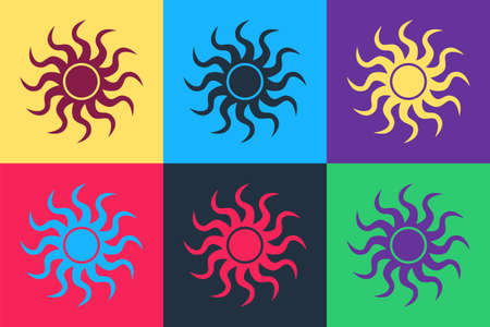 Pop art Sun icon isolated on color background. Vectorのイラスト素材