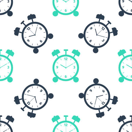 Green Alarm clock icon isolated seamless pattern on white background. Wake up, get up concept. Time sign. Vectorのイラスト素材