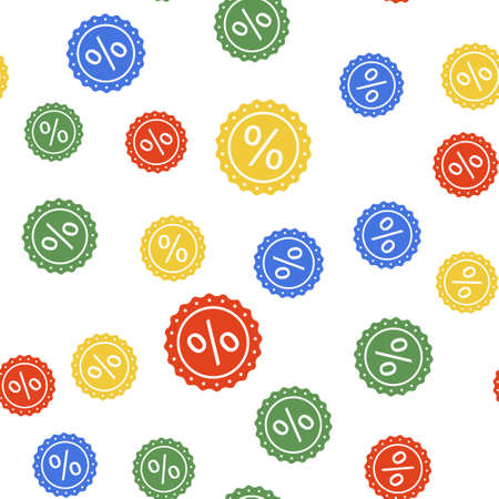 Color Percent symbol discount icon isolated seamless pattern on white background. Sale percentage - price label, tag. Vectorのイラスト素材