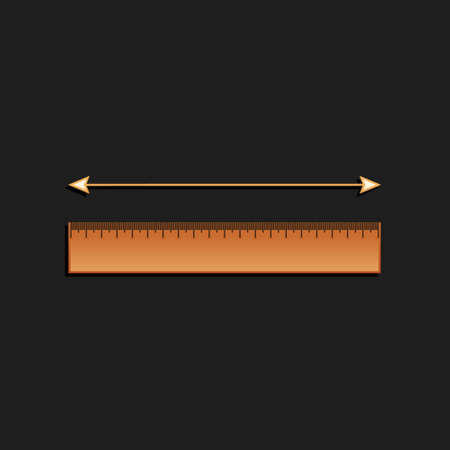 Gold The measuring height and length icon isolated on black background. Ruler, straightedge, scale symbol. Long shadow style. Vectorのイラスト素材