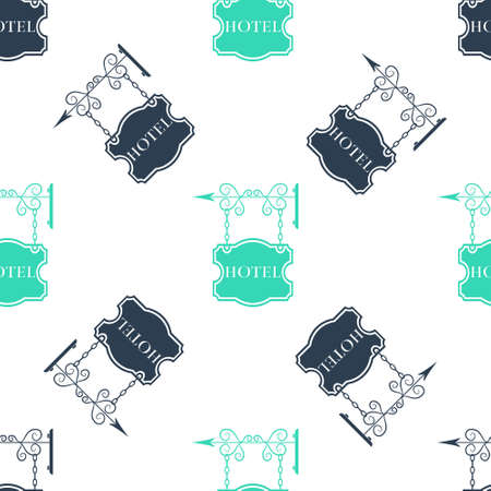Green Vintage signboard outdoor advertising with text Hotel icon isolated seamless pattern on white background. Vectorのイラスト素材