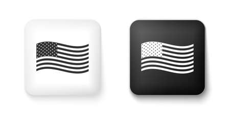 Black and white American flag icon isolated on white background. Flag of USA. Square button. Vectorのイラスト素材