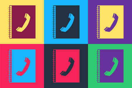 Pop art Phone book icon isolated on color background. Address book. Telephone directory. Vectorのイラスト素材