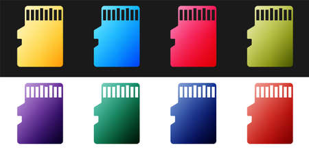 Set Micro SD memory card icon isolated on black and white background. Vector