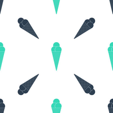 Green Ice cream in waffle cone icon isolated seamless pattern on white background. Vectorのイラスト素材