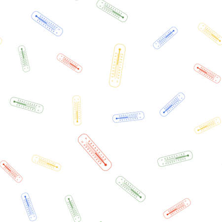Color Celsius and fahrenheit meteorology thermometers measuring icon isolated seamless pattern on white background. Thermometer equipment showing hot or cold weather. Vectorのイラスト素材