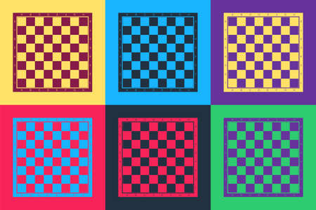 Pop art Chess board icon isolated on color background. Ancient Intellectual board game. Vectorのイラスト素材