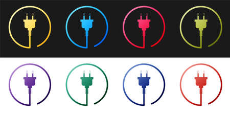 Set Electric plug icon isolated on black and white background. Concept of connection and...