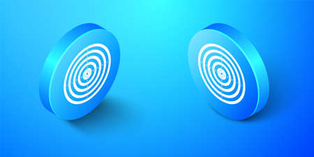 Isometric Target sport for shooting competition icon isolated on blue background. Clean target with numbers for shooting range or pistol shooting. Blue circle button. Vectorのイラスト素材