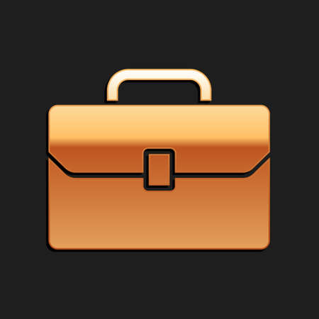 Gold Briefcase icon isolated on black background. Business case sign. Business portfolio. Long shadow style. Vectorのイラスト素材