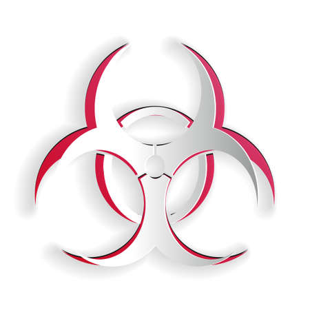 Paper cut Biohazard symbol icon isolated on white background. Paper art style. Vectorのイラスト素材