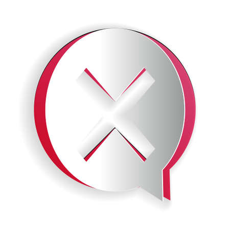 Paper cut X Mark, Cross in circle icon isolated on white background. Check cross mark icon. Paper...