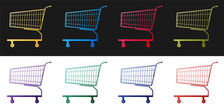 Set Shopping cart icon isolated on black and white background. Online buying concept. Delivery...