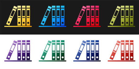 Set Office folders with papers and documents icon isolated on black and white background. Archives folder sign. Vectorのイラスト素材