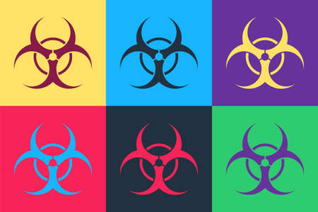 Pop art Biohazard symbol icon isolated on color background. Vector