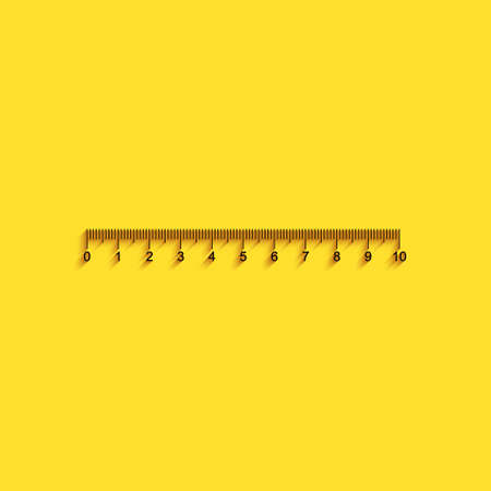Black Measuring scale, markup for rulers icon isolated on yellow background. Size indicators. Different unit distances. Long shadow style. Vectorのイラスト素材