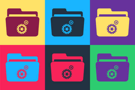 Pop art Folder settings with gears icon isolated on color background. Concept of software update, transfer protocol, router, teamwork tool management. Vectorのイラスト素材