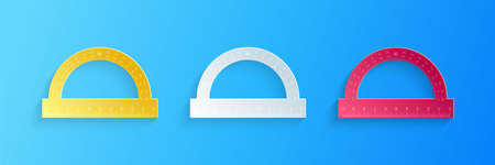 Paper cut Protractor grid for measuring degrees icon isolated on blue background. Tilt angle meter....