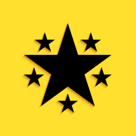 Black Star icon isolated on yellow background. Favorite, Best Rating, Award symbol. Long shadow style. Vectorのイラスト素材