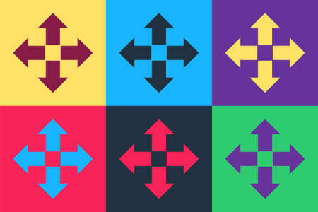 Pop art Arrows in four directions icon isolated on color background. Vector